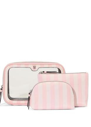 Набор из 3х косметичек victoria’s secret оригинал косметичка розовая полоска 3 в 1 кроссметички тревел
