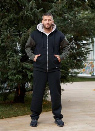 Спортивний костюм чоловічий теплий флісовий на флісі утеплений базовий сірий хакі...