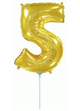 Шарик фольгированный "день рождения: цифра 5", мини, золото