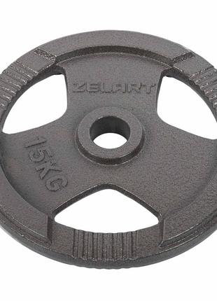 Диски (диски) сталеві з хватом d-52мм zelart ta-7791-15 15 кг сірий