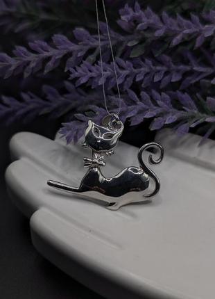 Серебряный кулон подвеска кот кошка 925