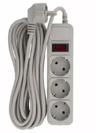 Сетевой фильтр 3 гнезда с заземлением, 5м, серый electro house