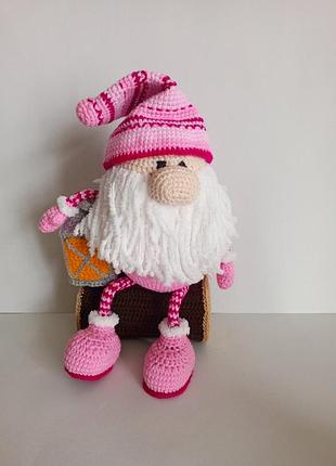 Гном с фонарем на пень, игрушка ручной работы