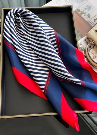 Платок хустина 60 см еко шовк принт в смужку синя червона нова
