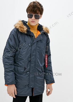 Куртка alpha industries n-3b slim fit parka синя, синій металік, xs