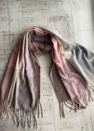 Шарф кашемировый в розово-серую клетку