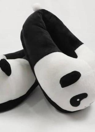 Мягкие домашние детские тапочки панда черно-белые, тапки-лапки для кигуруми закрытые плюшевые2 фото