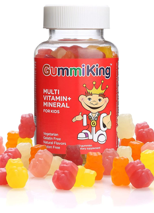Gummiking, мультивітаміни та мікроелементи для дітей, зі смаком винограду, лимону, апельсину, полуни