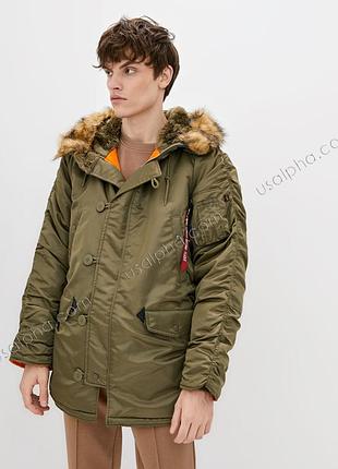 Куртка alpha industries n-3b slim fit parka зелена, вінтаж олив, xs