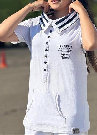 Женская коттоновая футболка батал оверсайз с карманами - индия.