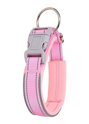 Светоотражающий ошейник для собак с прочной пластиковой застежкой розовый
