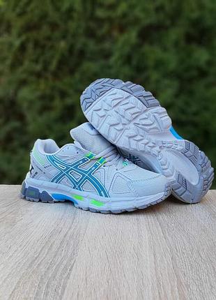 Женские качественные и стильные кроссовки для девочек asics gel kahana 8 серые с голубым