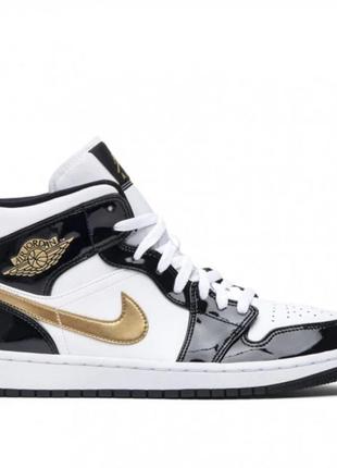 Jordan 1 mid patent black gold 36