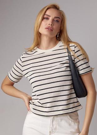 В'язана жіноча футболка в смужку — бежевий колір, s (є розміри)