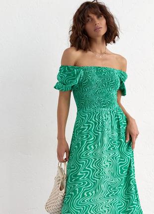 Летнее платье макси с эластичным верхом - изумрудный цвет, s (есть размеры)3 фото