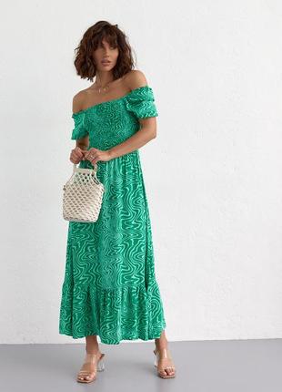 Летнее платье макси с эластичным верхом - изумрудный цвет, s (есть размеры)5 фото