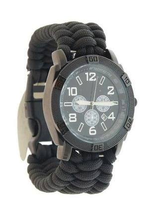 Тактичний годинник водонепроникний mil-tec army uhr paracord black, багатофункціональний годинник чоловічий наручний