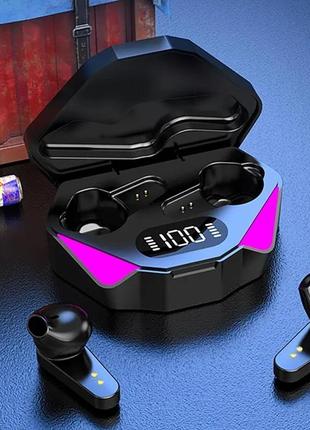 Игровые геймерские беспроводные наушники bluetooth tws x15 стерео гарнитура с микрофоном зарядным ке