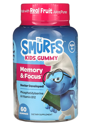 The smurfs, kids gummy, для памяти и концентрации, для детей от 4 лет, смурфики, 60 жевательных табл