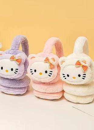 Теплые/хитрные/мягкие/зимние плюшевые наушники hello kitty/sanrio/для девочек