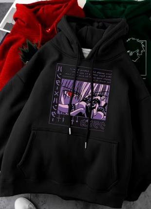 Теплый худи на флисе оверсайз, с принтом аниме, унисекс 628 ss