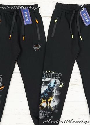 Дитячі теплі спортивні штани на флісі 134см вовк, wolf