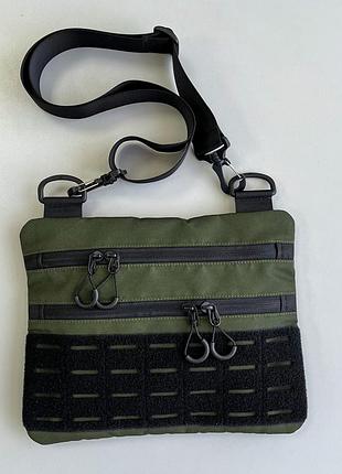 Сумка через плечо олива с велкро черной