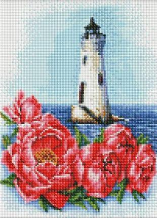 Алмазна мозаїка "маяк з півоніями" 40х30см