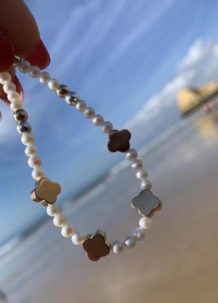 Срібний браслет із перлів і гематиту | зна удачі