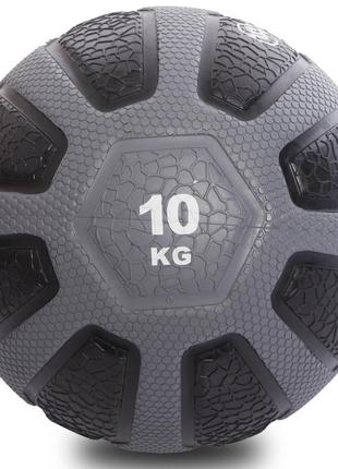 М'яч медичний медбол zelart medicine ball fi-0898-10 10кг (гума, d-28,6 см, чорний-сірий)