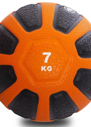 М'яч медичний медбол zelart medicine ball fi-0898-7 7кг (гума, d-28,6 см, чорний-помаранчевий)