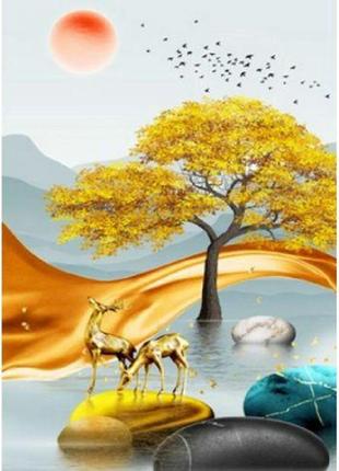 Алмазна мозаїка, на рейках "золоті олені" 30х40 см