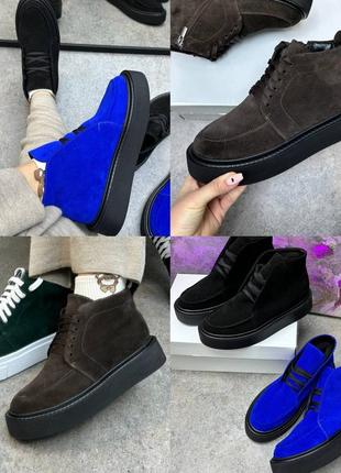 Ботинки высокие лоферы из натуральной итальянской кожи и замши женские