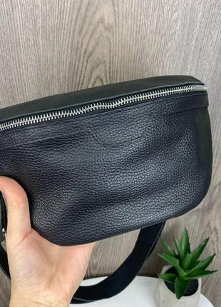 Женская кожаная бананка сумка на грудь черная(ps)