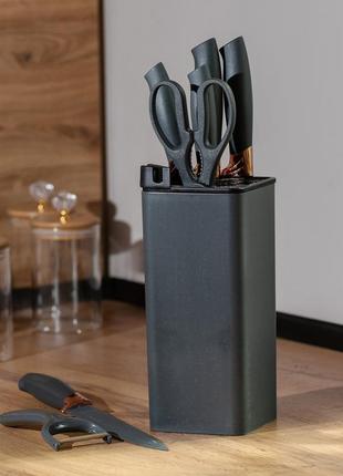 Набор кухонных ножей 5 штук с ножницами и овощечисткой 33/23.5/24.5/19.5 см черный