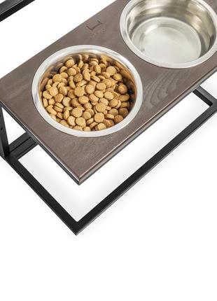 Подставка с мисками для собак регулируемая, металлические миски для собак на деревянной подставке brown/black2 фото