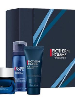 Подарочный набор для ухода за лицом мужчин biotherm force supreme крем 50 мл + пена для бритья 50 мл + очищающий гель 40 мл.