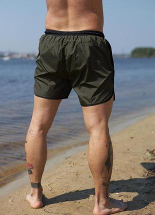 Короткие мужские шорты пляжные для купания и плавания быстросохнущие intruder хаки с черным