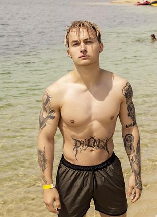 Короткие мужские шорты пляжные для купания и плавания быстросохнущие intruder хаки с черным