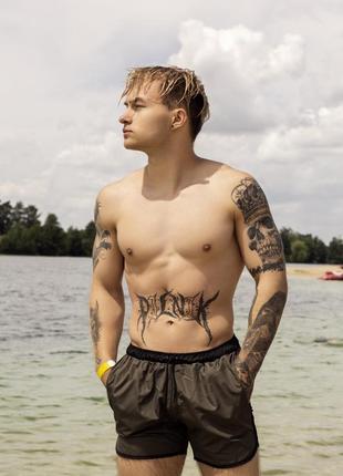 Короткие мужские шорты пляжные для купания и плавания быстросохнущие intruder хаки с черным