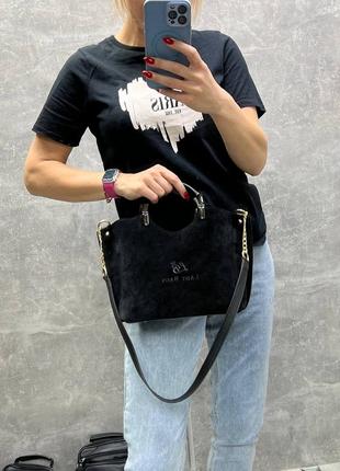 Сумка женская черная сумочка из замши и экокожи5 фото