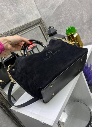 Сумка женская черная сумочка из замши и экокожи6 фото