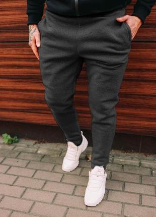 Мужские спортивные штаны зимние на флисе с карманами трикотажные антрацит турция2 фото