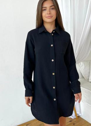 Женская удлиненная рубашка легкая из муслина coconut черная