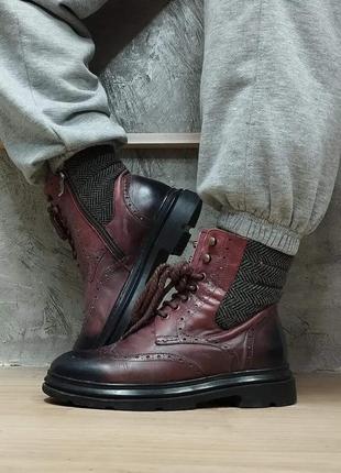 Зимние кожаные ботинки sharman/женские ботинки бургунди / украинский производитель