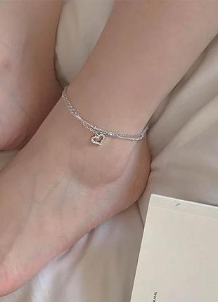Браслет на ногу срібний подвійний гармонія сердець, анклет два серця, срібло 925 проби, довжина 20+4 см5 фото