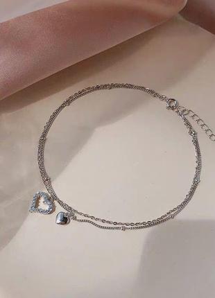 Браслет на ногу срібний подвійний гармонія сердець, анклет два серця, срібло 925 проби, довжина 20+4 см8 фото