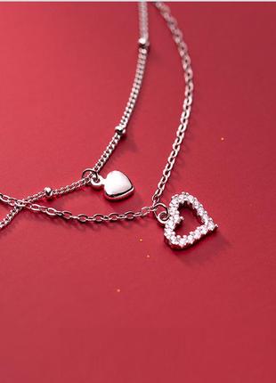 Браслет на ногу срібний подвійний гармонія сердець, анклет два серця, срібло 925 проби, довжина 20+4 см4 фото