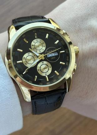 Топ! мужские часы tissot золотого цвета на ремне черного цвета
