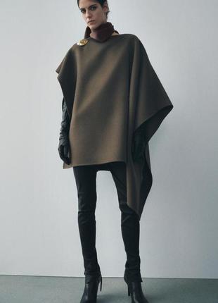Накидка из смешанной шерстяной ткани с брошкой zw collection2 фото